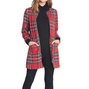 Sanctuary Red Plaid Full Zip City Topper Coatigan Jacket Size M School Academia